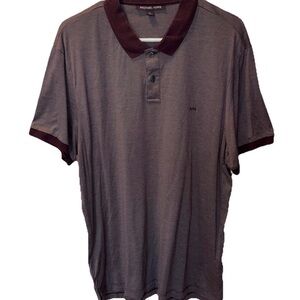 Michael Kors Men's Button Down Polo Collared Shirt Greenwich Maroon Burgundy XL